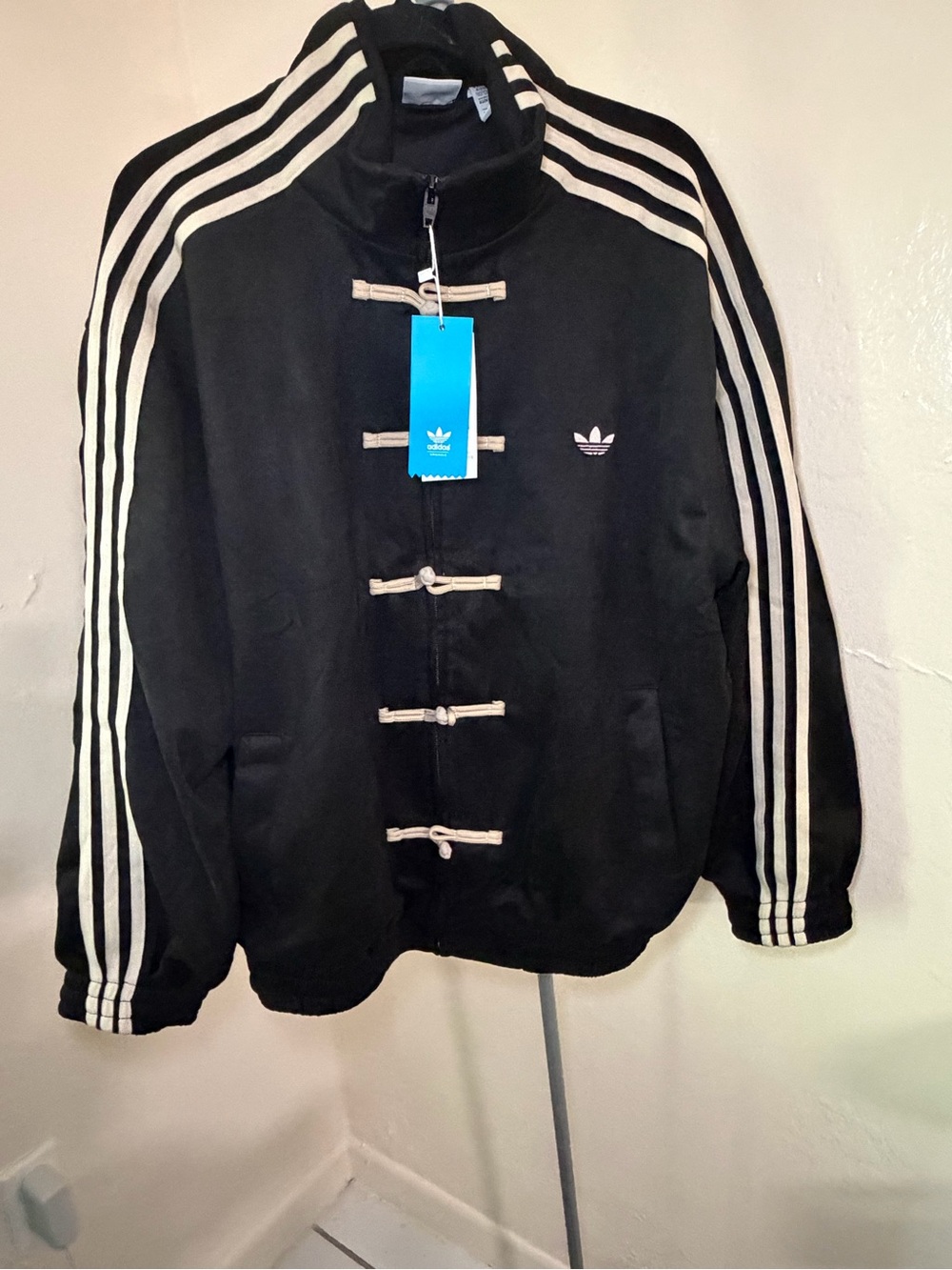 adidas Originals Black Jacket with White Stripe Accents